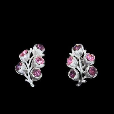 Sarah Cov Coventry Silver Tone Earrings Set Metal Signed Pink Purple Gemstones
