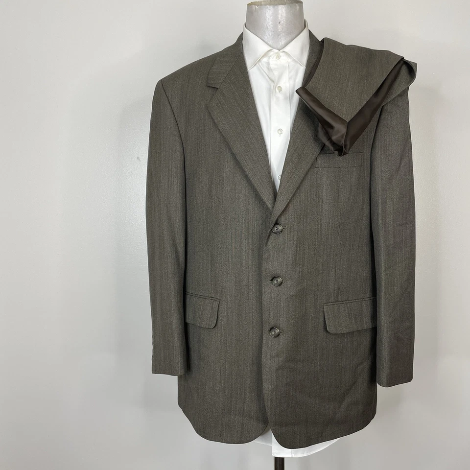 Jeffrey Banks Couture 2 件套男式 44R 棕色纯色羊毛三扣 — 第 2/4 张图片