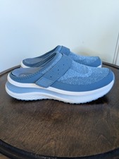 OrthoFeet Iris Shoes 7.5 Blue Slip On Mules Adjustable Strap Comfort Walking EUC