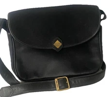 Nina Ricci France Crossbody Shoulder Bag Black Leather Coated Canvas Vintage