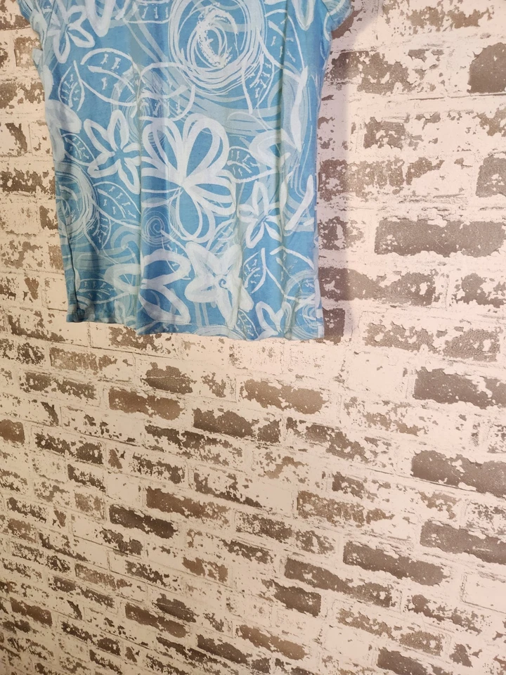 Fresh Produce Shirt Size Large Blue Floral Ruffle Beach Boho Resort Coastal - Image 3 of 4