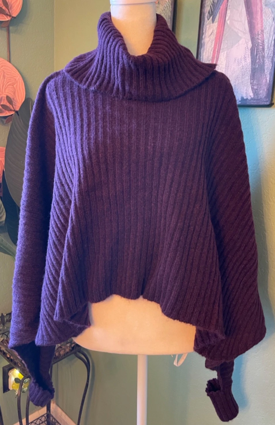 Absence of Sonance AOS Purple Knit Poncho Wrist Cuffs Merino Made In Greece