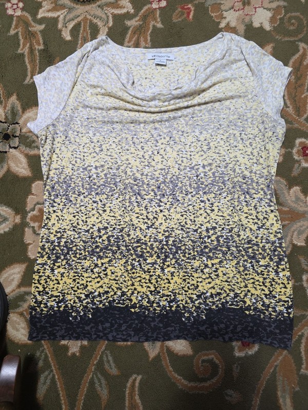 Ladies Sz Large Beautiful Yellow/grey Cowl Neck Top