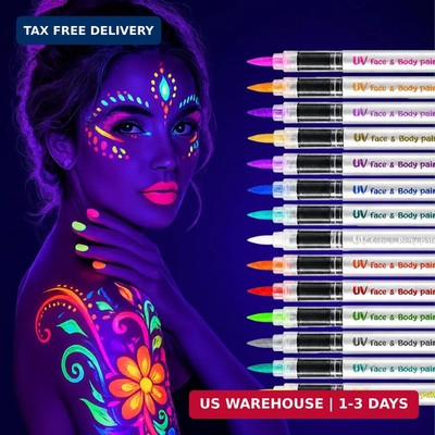 14 Colors Glow in The Dark Body & Face Paint, Neon Face Paint Pens - Washable UV