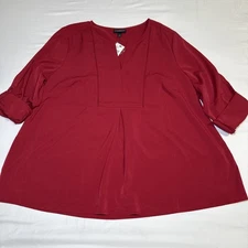 Lane Bryant Blouse Womens 18/20 Maroon Shirt Long Sleeve Embroidered Eyelet NWT