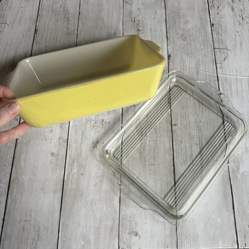 VINTAGE PYREX YELLOW FOOD STORAGE DISH 0503 WITH GLASS LID 203-C BAKING DISH