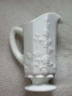 Westmoreland Milk Glass Pedestal Pitcher – Grapevine & Leaves Pattern – Vintage