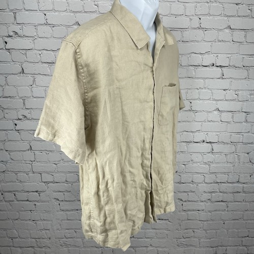 Breakwater Beige 100% Linen Button Up Short Sleeve Hawaiian Shirt Size Large L - Picture 6 of 9