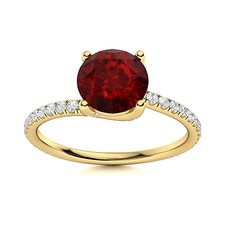 Womens day Sale 925 Silver Garnet Stone Prong Solitaire with Accents Ring