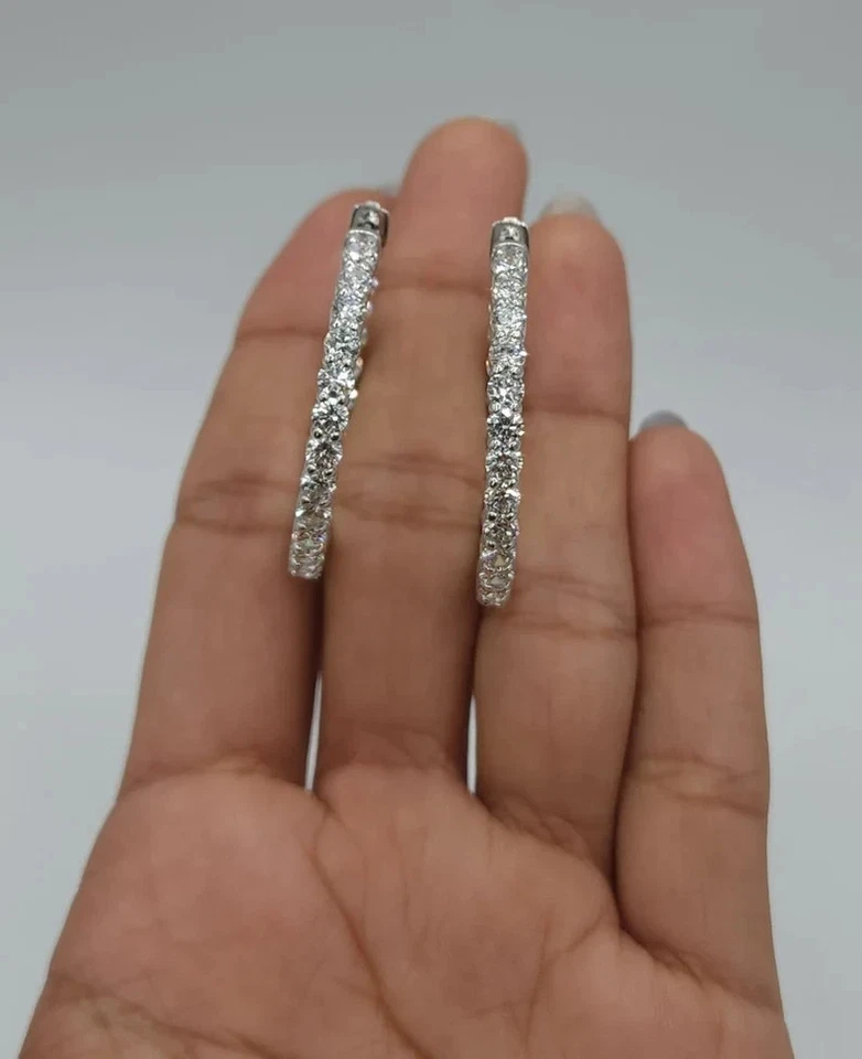 4Ct Round-Cut VS Lab Grown Diamond Inside & Outside Hoop Earring 14K Yellow Gold - Image 2 of 4