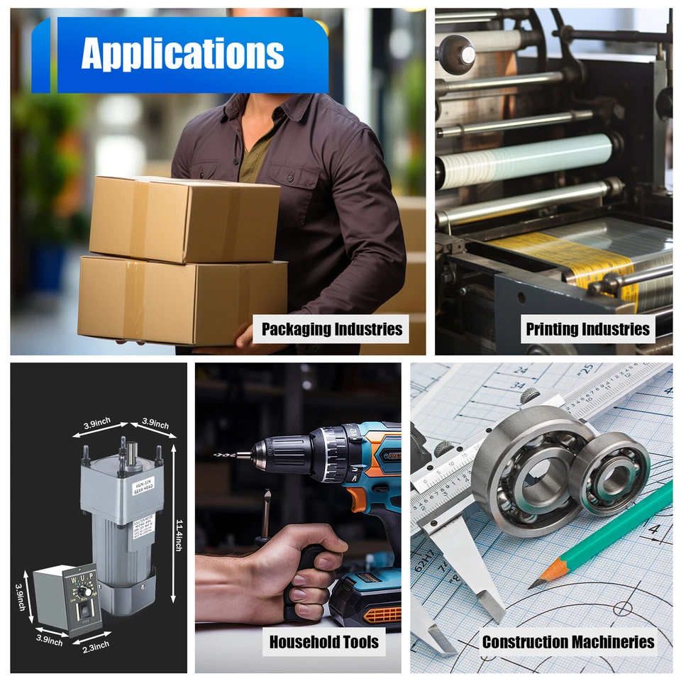 250W AC Gear Reduction Motor Electric+Variable Speed Control Reversible 110V New - Image 3 of 4