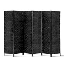 Artiss 6 Panel Room Divider Privacy Screen Timber Dividers Woven Stand Black NEW