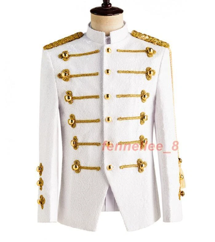 Disfraz de lentejuelas clásico chaqueta ajustada para hombre disfraz elegante abrigo estilo corte superior Foto 3 de 4