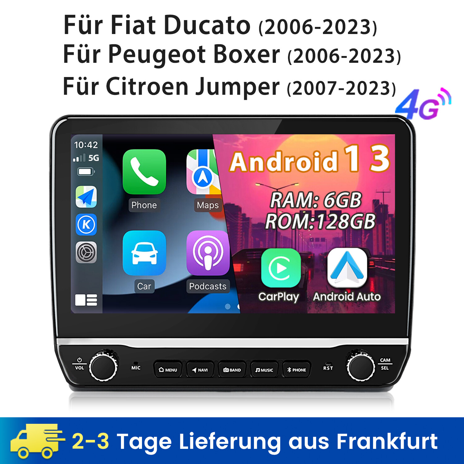 Radio de coche 6+128G Android 13 GPS DAB para Fiat Ducato Citroen Jumper Peugeot Boxer