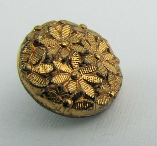 Lot of 3 Vintage Black & Gold Luster Glass Buttons Clear Glass w/Gold Self Shank - Picture 8 of 10