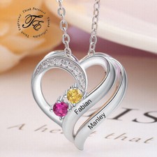 Custom 2 Birthstone Mother's Necklace 2 Engraved Names Sterling Silver