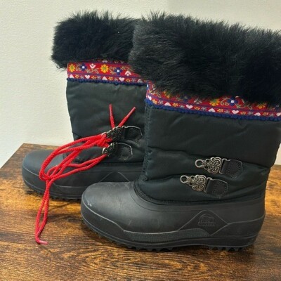 SOREL BLACK WINTER BOOTS YOUTH BIG GIRLS SIZE 5 FLORAL BOHO LINED NWT