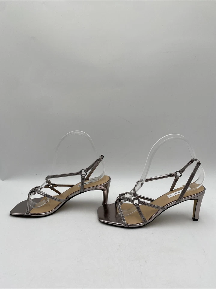 Saks Fifth Avenue ROSALINDA Silver Leather High Heel Slingback Sandals Size 6.5M - Image 3 of 4