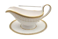 Spode England Queen's Gate Bone China Gravy Boat and Attached Underplate