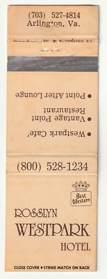 MATCHBOOK COVER - ROSSILYN WESTPARK HOTEL - ARLINGTON VIRGINIA - BEST WESTERN