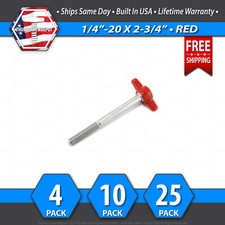 1/4"-20 x 2-3/4" Thumb Screw Stainless Steel - Red Tee / Wing Knob - USA