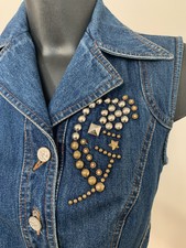 Ladies Vintage Christian Lacroix Denim Studded Waistcoat Jacket Size 8-10