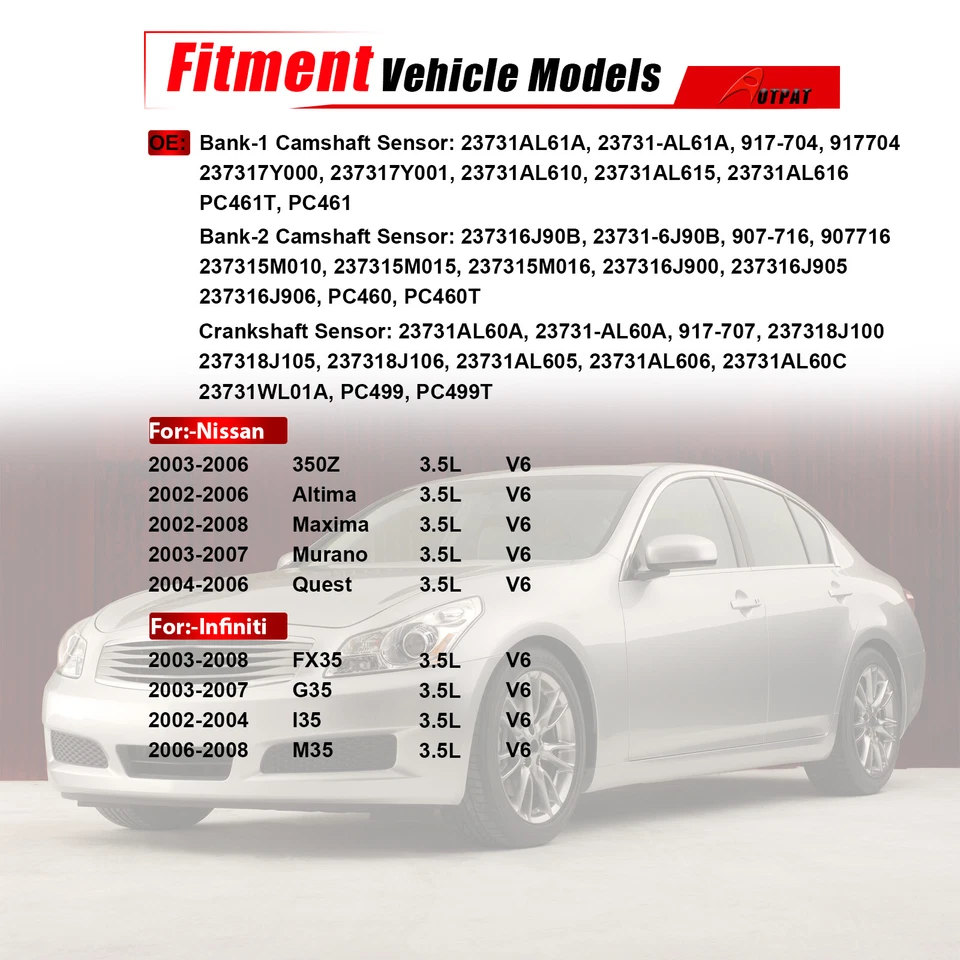 3X Sensor de posición del cigüeñal del árbol de levas para 02-08 Nissan Murano Infiniti FX35 G35 Foto 2 de 4