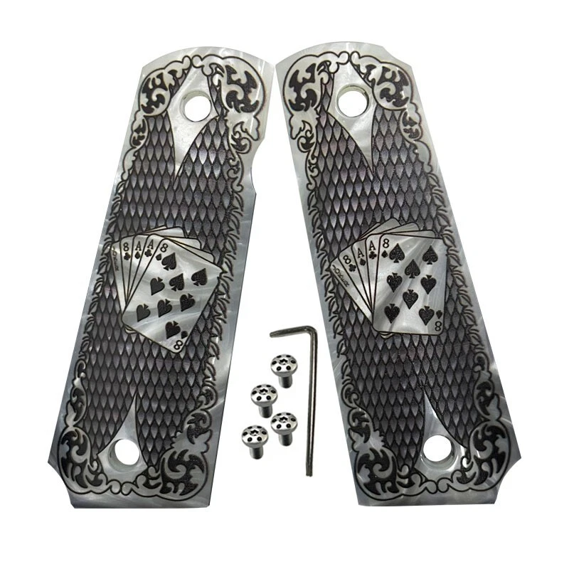 SHARD 1911 Grips Custom Gun Grips 1911 Full Size Grips Engraved Dead man Cards Poker