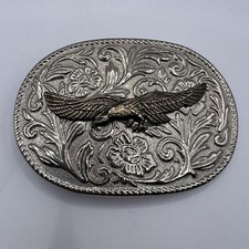 VTG American Eagle Gold Silver Tone Belt Buckle made In Hong Kong Harley Biker