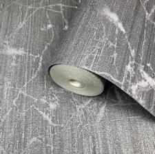 Wallpaper charcoal Gray metallic Textured Plain faux industrial metal lines 3D