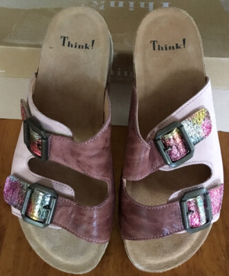 Think! Womens Leather Cork Sandals 82320 Metallic Multi Blush