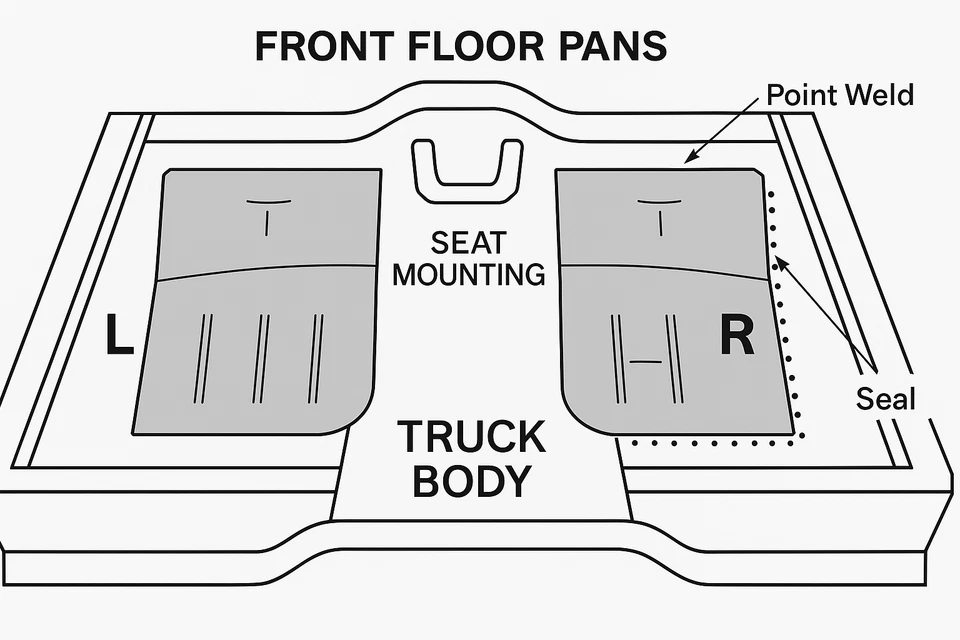 Par de panelas de piso dianteiro aço revestido para Ford F100 F150 F250 F350 Bronco 1967-1979 - Imagem 4 de 4