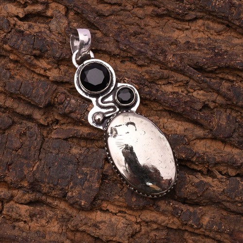 Golden Pyrite Gemstone 925 Sterling Silver Handmade Jewelry Pendant 2.99" - Picture 5 of 7