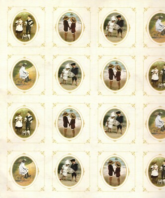 Vintage Victorian Gift Wrap Boy & Girl Wrapping Paper w/ Tag Sepia Francis Frith