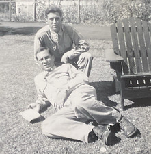 1940s WWII Handsome Military Men in Uniform Soldiers Lawn Original Photo P16z27