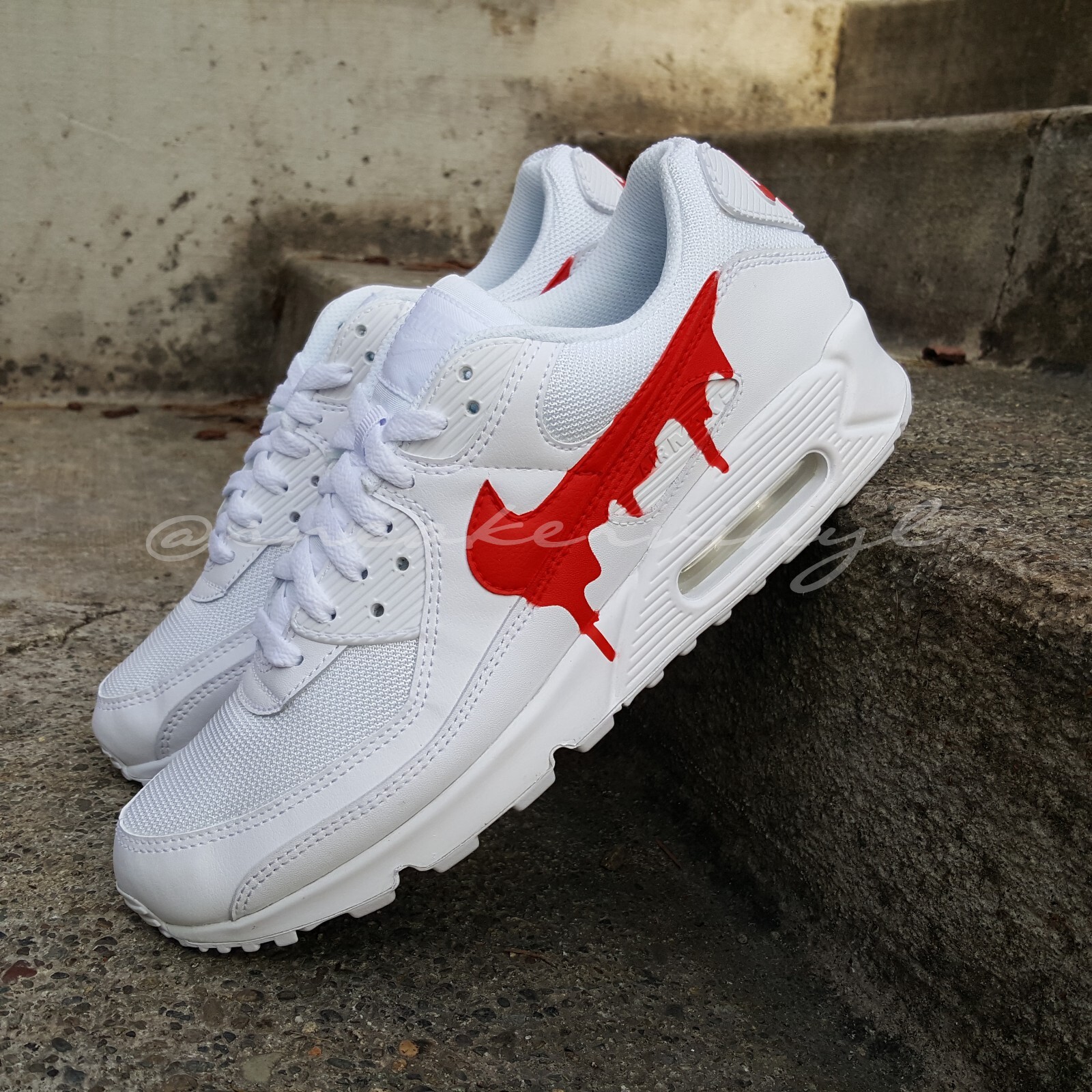 Nike Air Max 90 Red Paint Drip Custom NWT