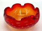 Vintage Murano Amberina Bullicante Orange Controlled Bubble Glass Ashtray Bowl