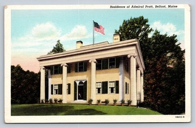 Admiral Pratt Residence Belfast Maine Vintage Curteich Linen Postcard 1812 House