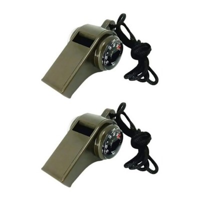 3-In-1 Survival Tool Whistle Compass Thermometer 2 Pack for Camping Hiking
