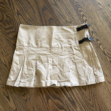 Brandy Melville Women's Beige Pleated Buckle Strap Skirt