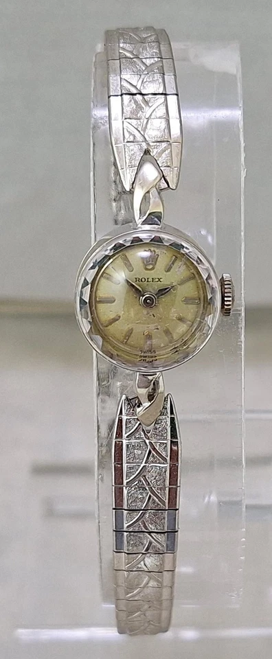 Rolex 14K SOLID White Gold Ladies Cocktail Watch Speidel Band 1950s SERVICED - Image 3 of 4