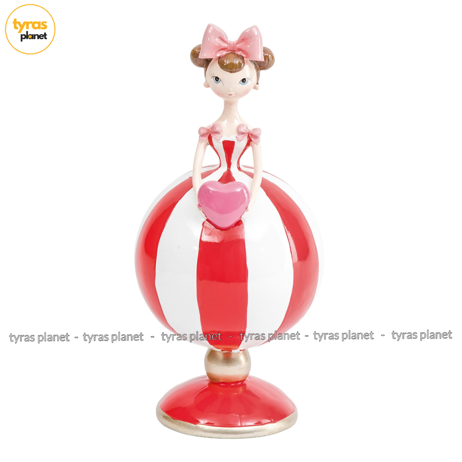 NEW Bella Lux Valentine’s Day Cute Girl with Pink Bow Holding Pink Heart Decor