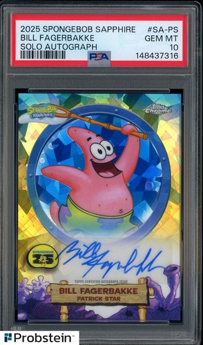 2025 Topps Chrome Spongebob Sapphire Solo Bill Fagerbakke AUTO PSA 10