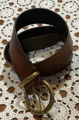 Vintage Cowhide Brown leather belt Large Brass ?Buckle Boho  display picture 1