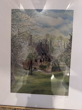 Signed John Burt Print 1976 Anne Hathaway's Cottage Farmhouse Landscape Framed
