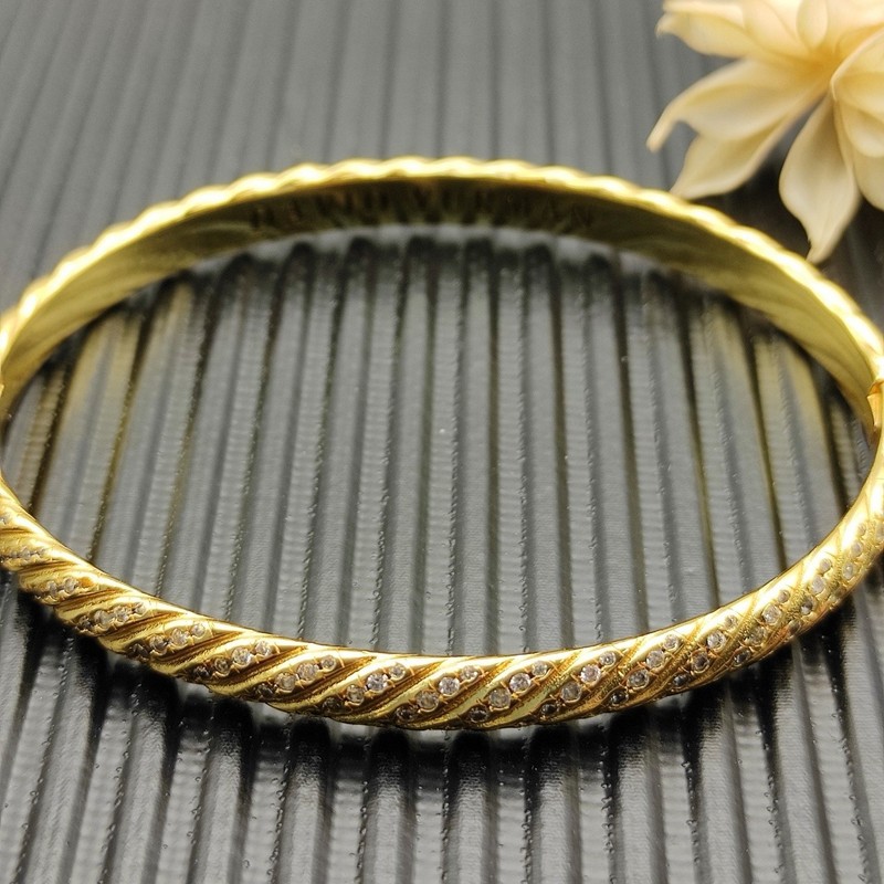 Davld&YurmanSculpted*Cable&Cuff Bracelet 18K&Yellow-Gold with Diamonds 6.2mm