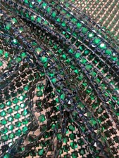 Emerald Diamond Rhinestone Mesh Fabric   Sparkly Crystal Net Fabric By The Yard