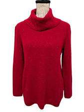 Talbots Petites Turtleneck Sweater LARGE PETITE  Red Cotton Blend Chtistmas