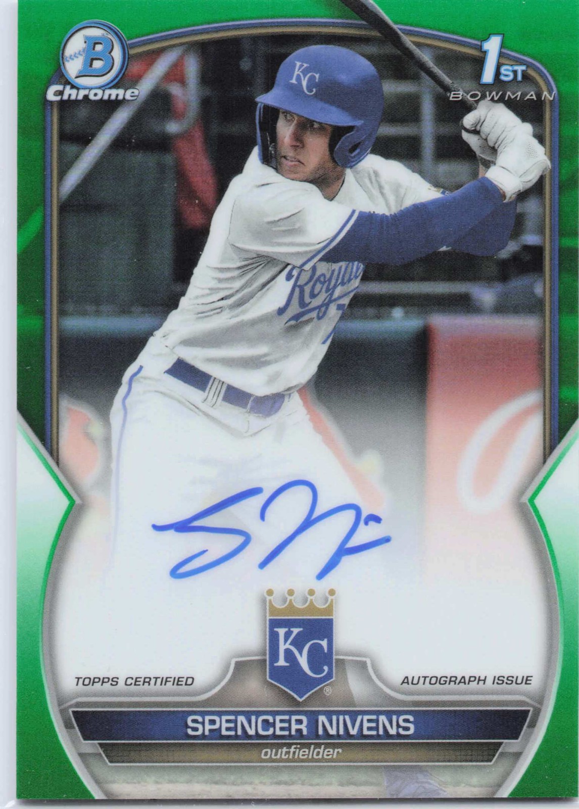 Spencer Nivens 2023 Bowman Draft #CDA-SN Chrome Green Refractor #/99 Auto