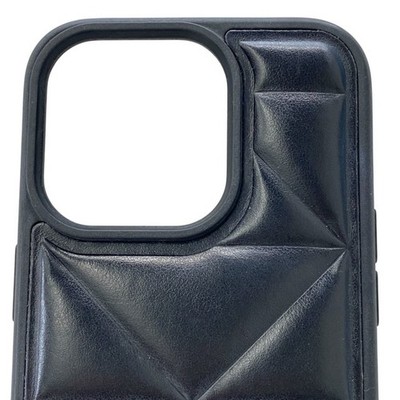 PRADA iPhone 14 Pro Padded Case Quilted Leather NERO Black Logo